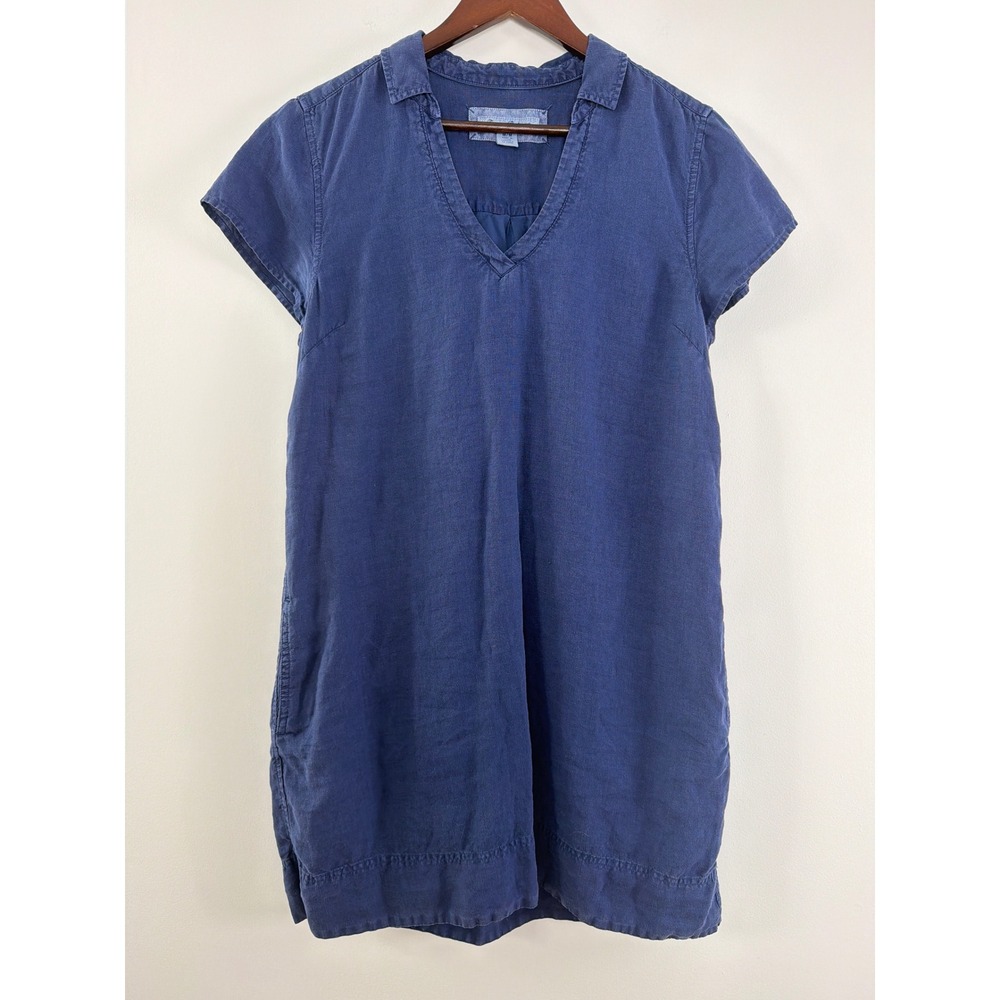 Tommy Bahama Linen Shift Dress Womens M Blue VNeck Pockets Coastal Cruise Breezy